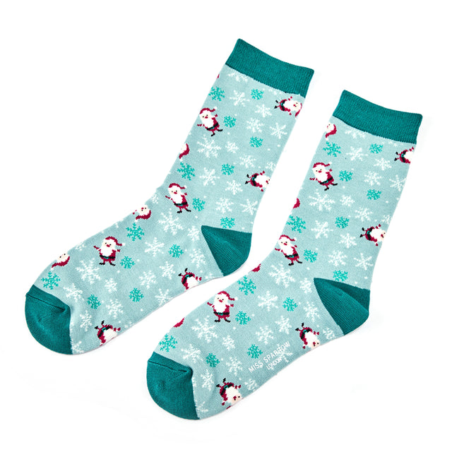 Snowflakes & Santas Bamboo Socks