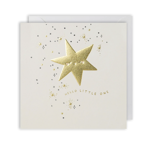Hello Little One Gold Stars Card