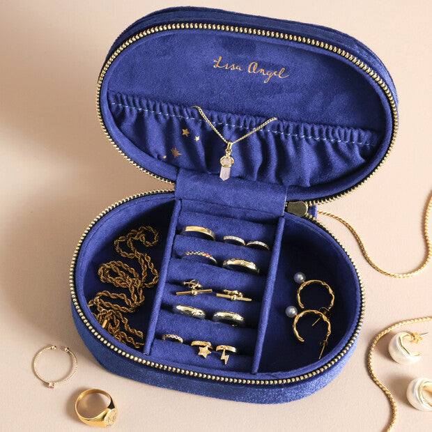 Navy Velvet Starry Oval Jewellery Holder