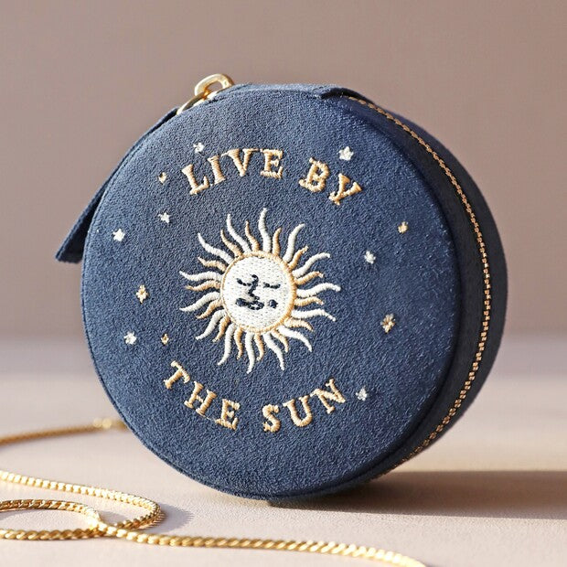 Navy Sun & Moon Velvet Jewellery Box