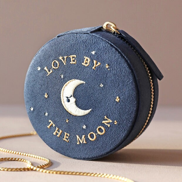 Navy Sun & Moon Velvet Jewellery Box