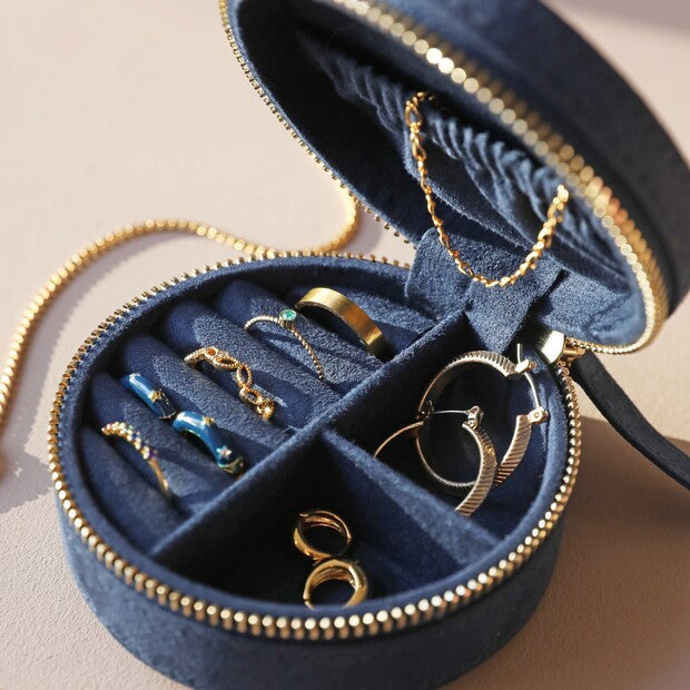 Navy Sun & Moon Velvet Jewellery Box