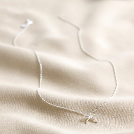 Tiny Pearl Bow Silver Necklace