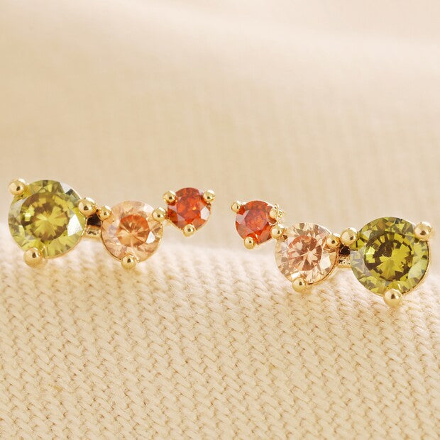 Triple Stone Crystal Earrings