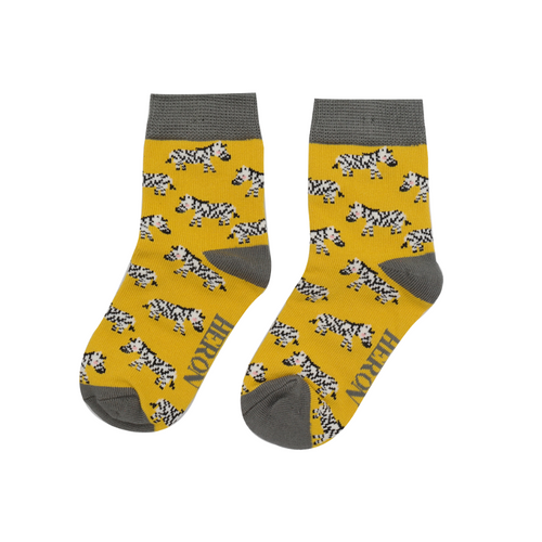 Zebras Yellow Bamboo Socks - Age 4-6 Years