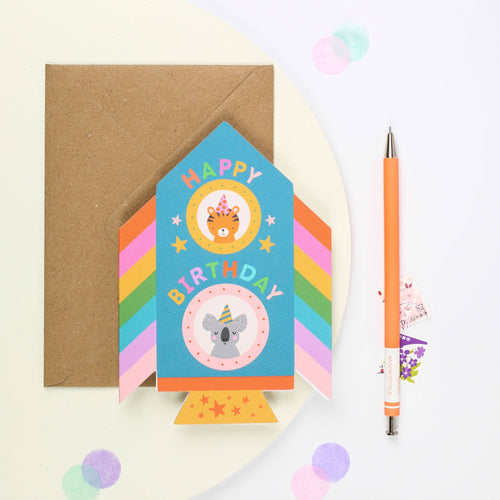 Bright Rocket Birthday Card
