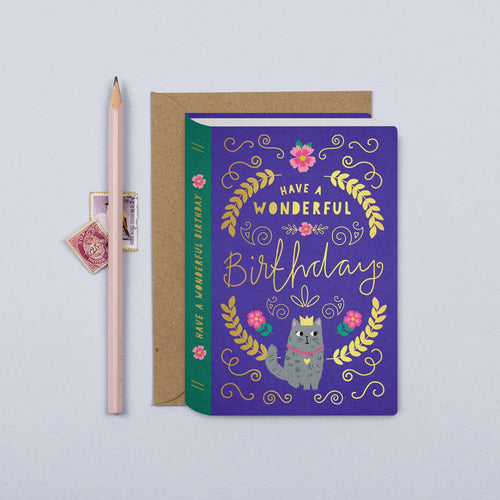 Cat Book Cover Birthday Card
