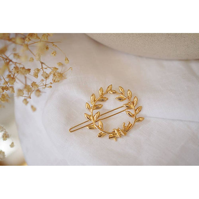Barrette Olivia Ronde Feuillage Doré