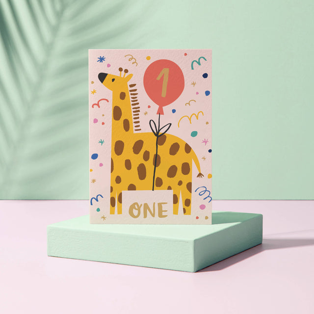 Age 1 Giraffe Birthday Card