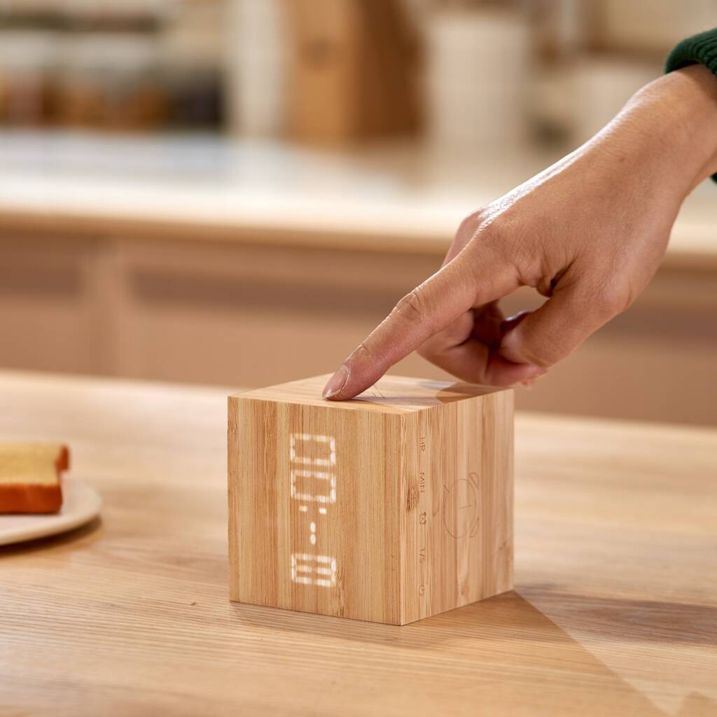 Bamboo Wood Cube Plus Clock