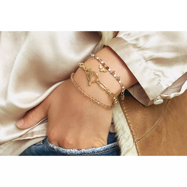Honeybee Gemstone & Gold Bee Charm Bracelet