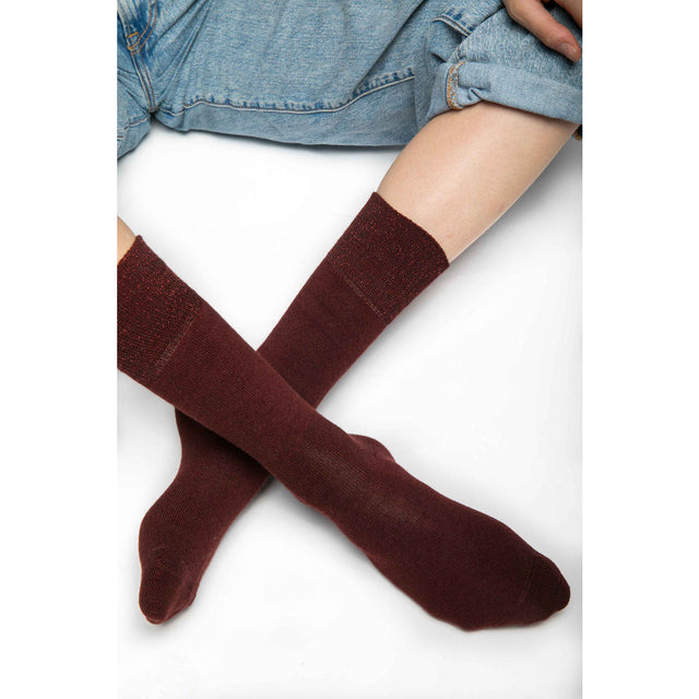 Glitter Cuff Socks - Maroon