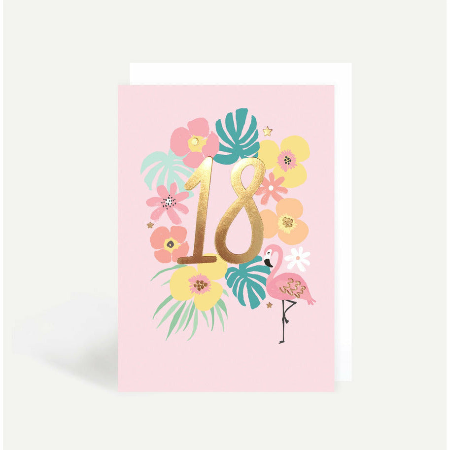 Age 18 Tropical Flamingo Birthday Card