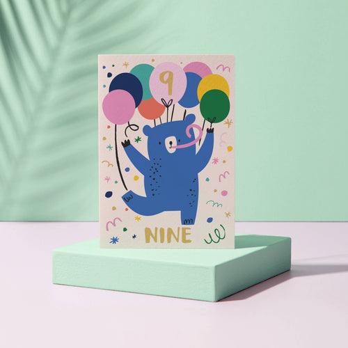 Age 9 Bear Birthday Card
