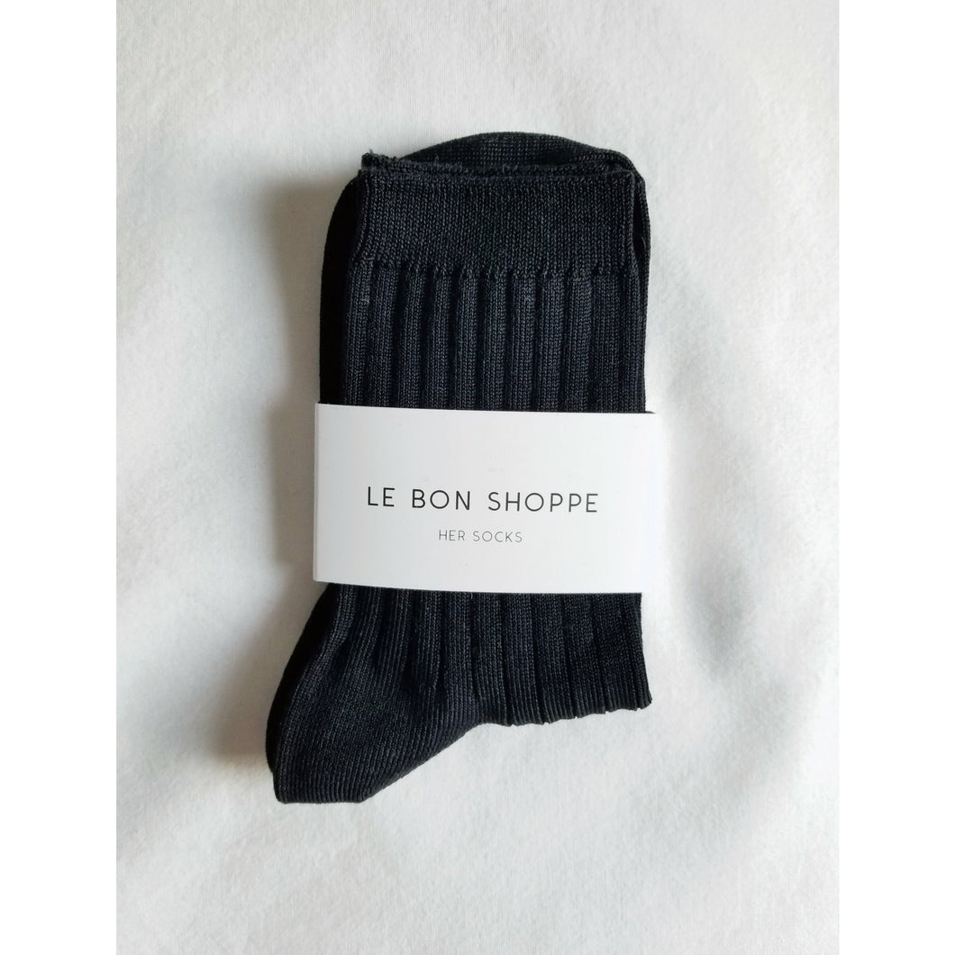 Cotton Ribbed Socks - True Black