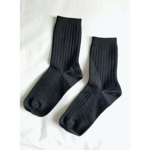 Cotton Ribbed Socks - True Black