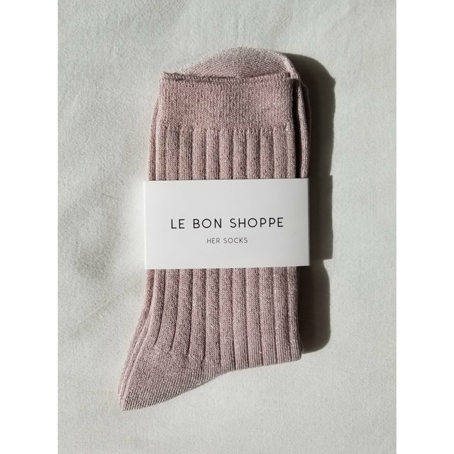 Glittery Ribbed Socks - Rose Glitter