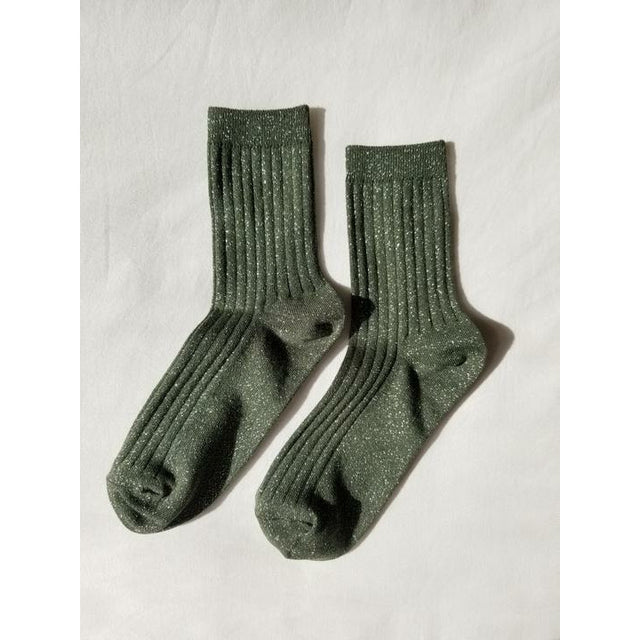 Glittery Ribbed Socks - Pine Glitter