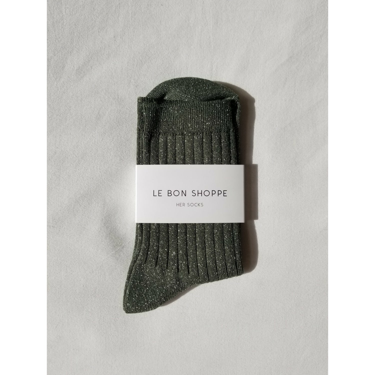 Glittery Ribbed Socks - Pine Glitter