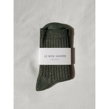 Load image into Gallery viewer, Glittery Ribbed Socks - Pine Glitter
