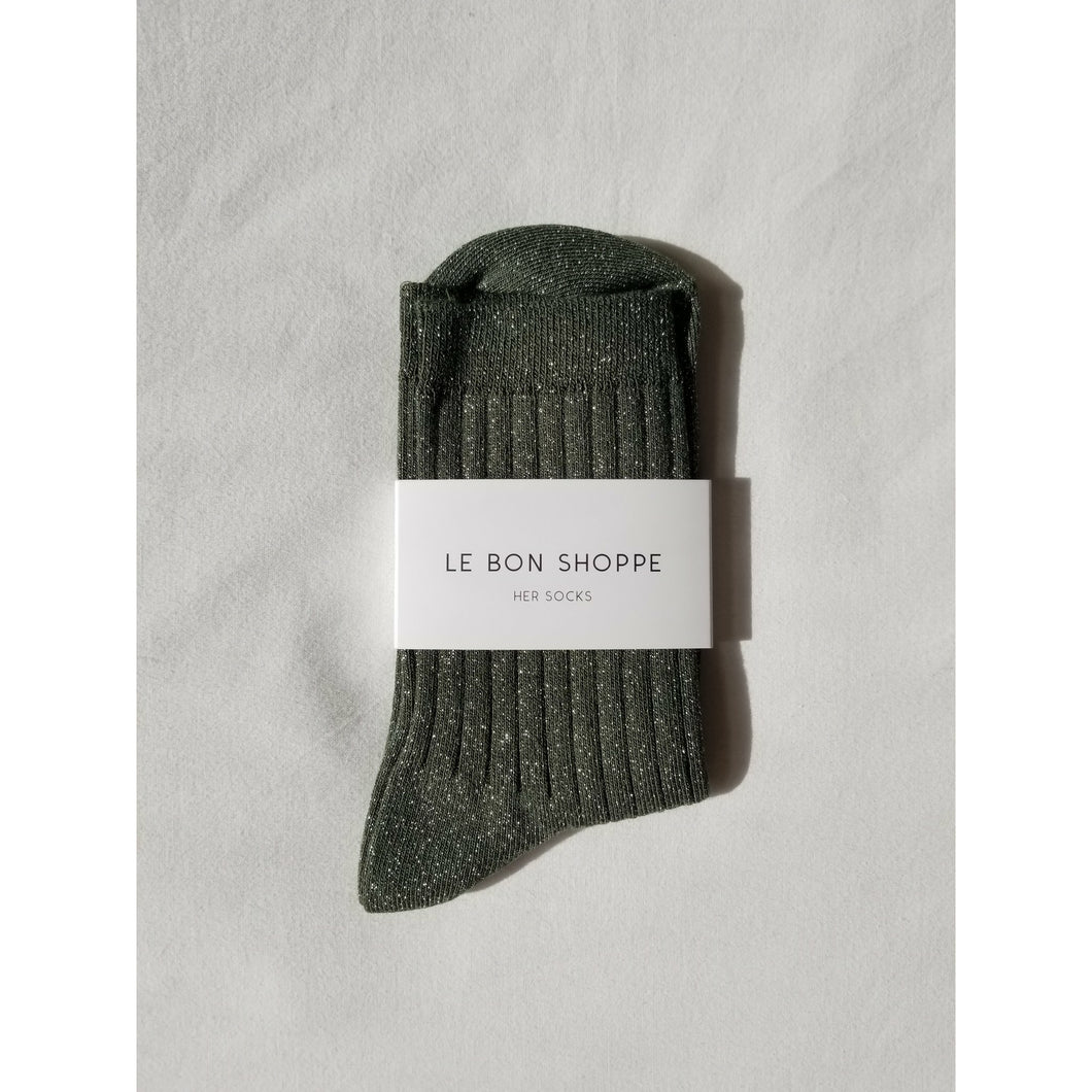 Glittery Ribbed Socks - Pine Glitter
