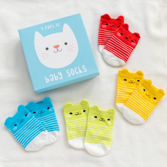 Box Of 4 Kitten Baby Socks