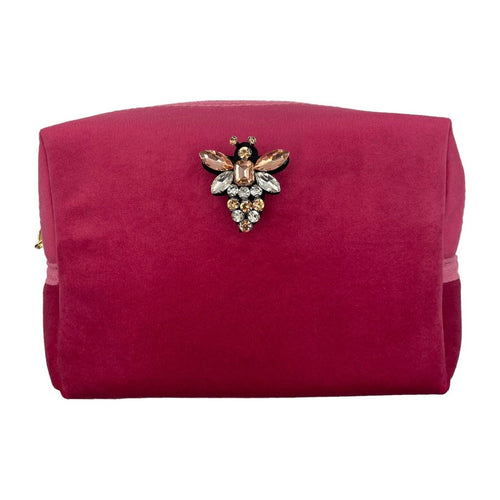 Large Velvet Bright Pink Pouch & Queen Bee Pin