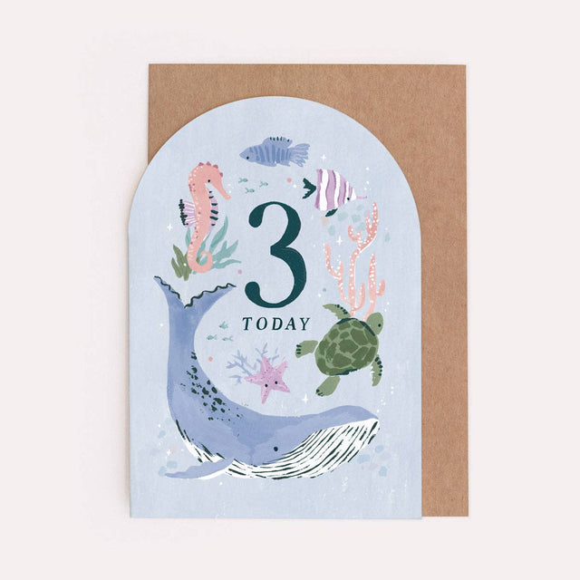 Age 3 Whale Birthday Card