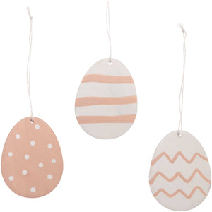 Set Of 3 Powder Pink Wooden Egg Tags