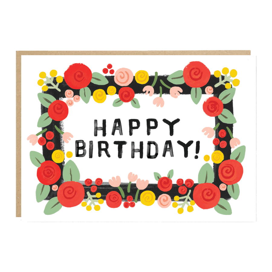 Happy Birthday Folk Floral Card