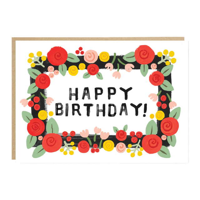 Happy Birthday Folk Floral Card