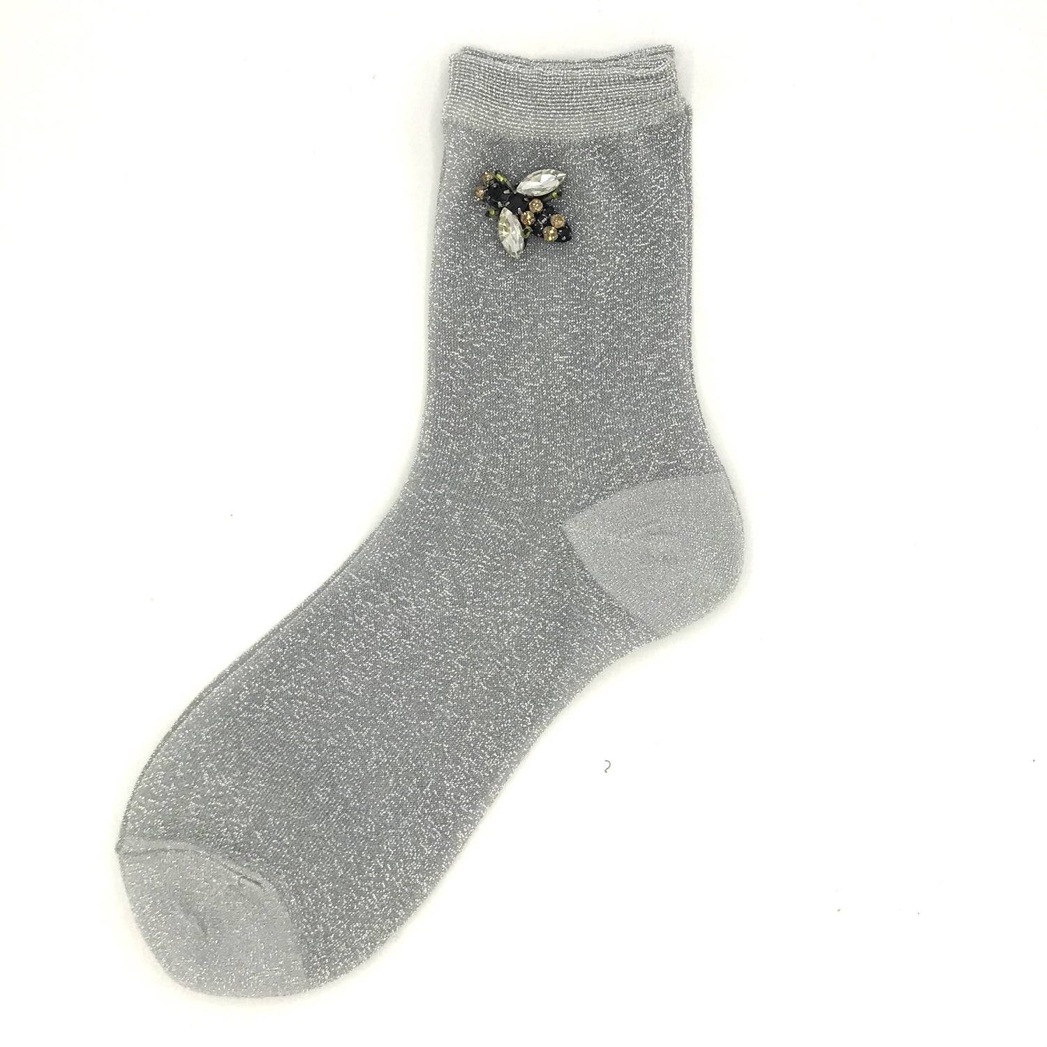Sparkly Silver Socks & Bee Pin
