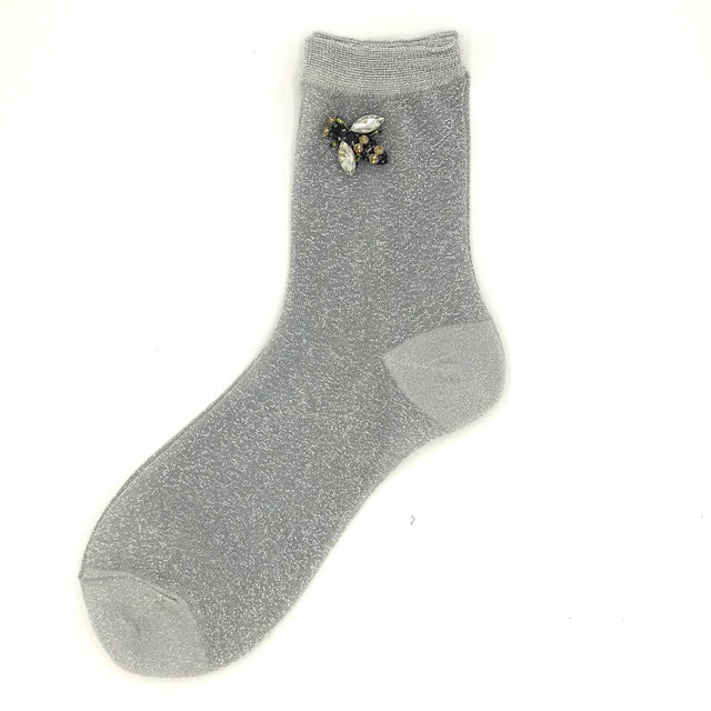 Sparkly Silver Socks & Bee Pin