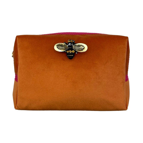 Large Velvet Orange Pouch & Bee Pin