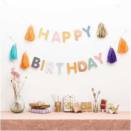 Happy Birthday Garland with Tassels