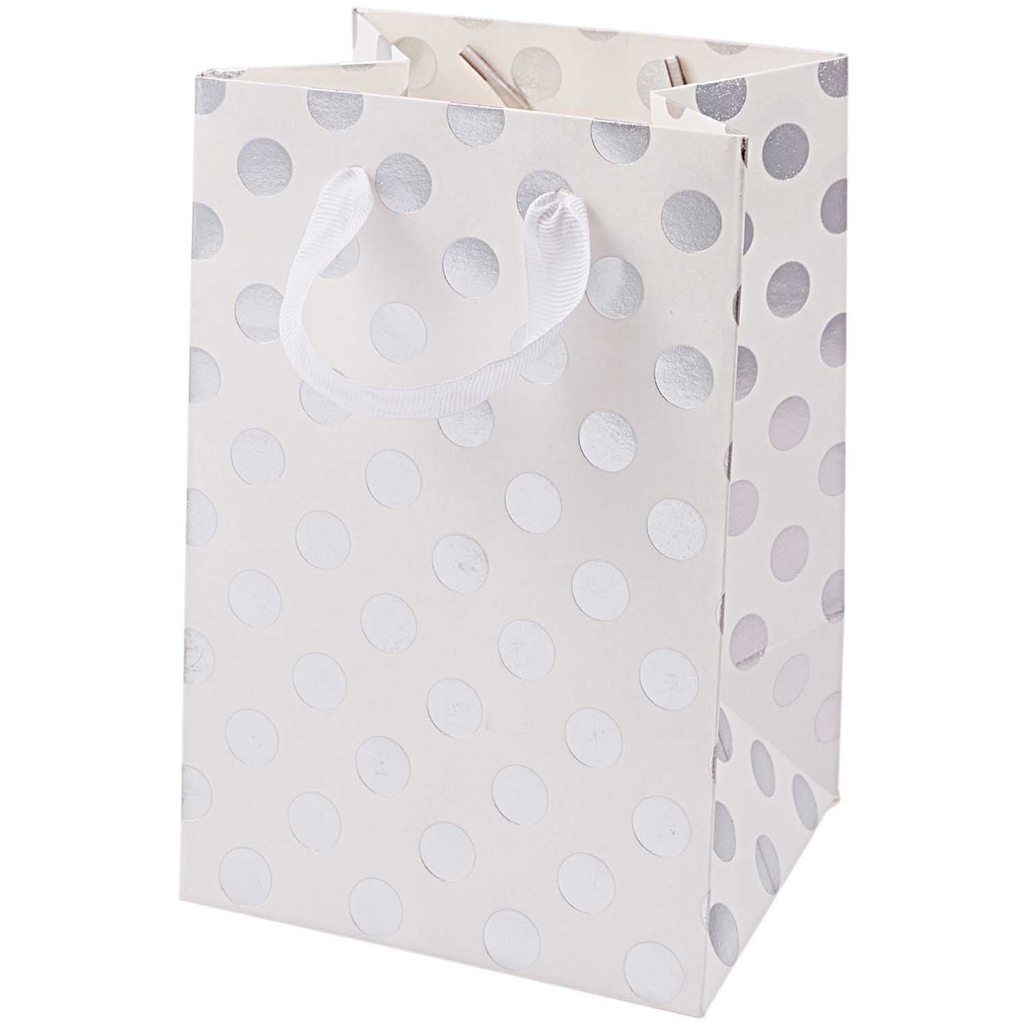 Small White Silver Spot Print Gift Bag