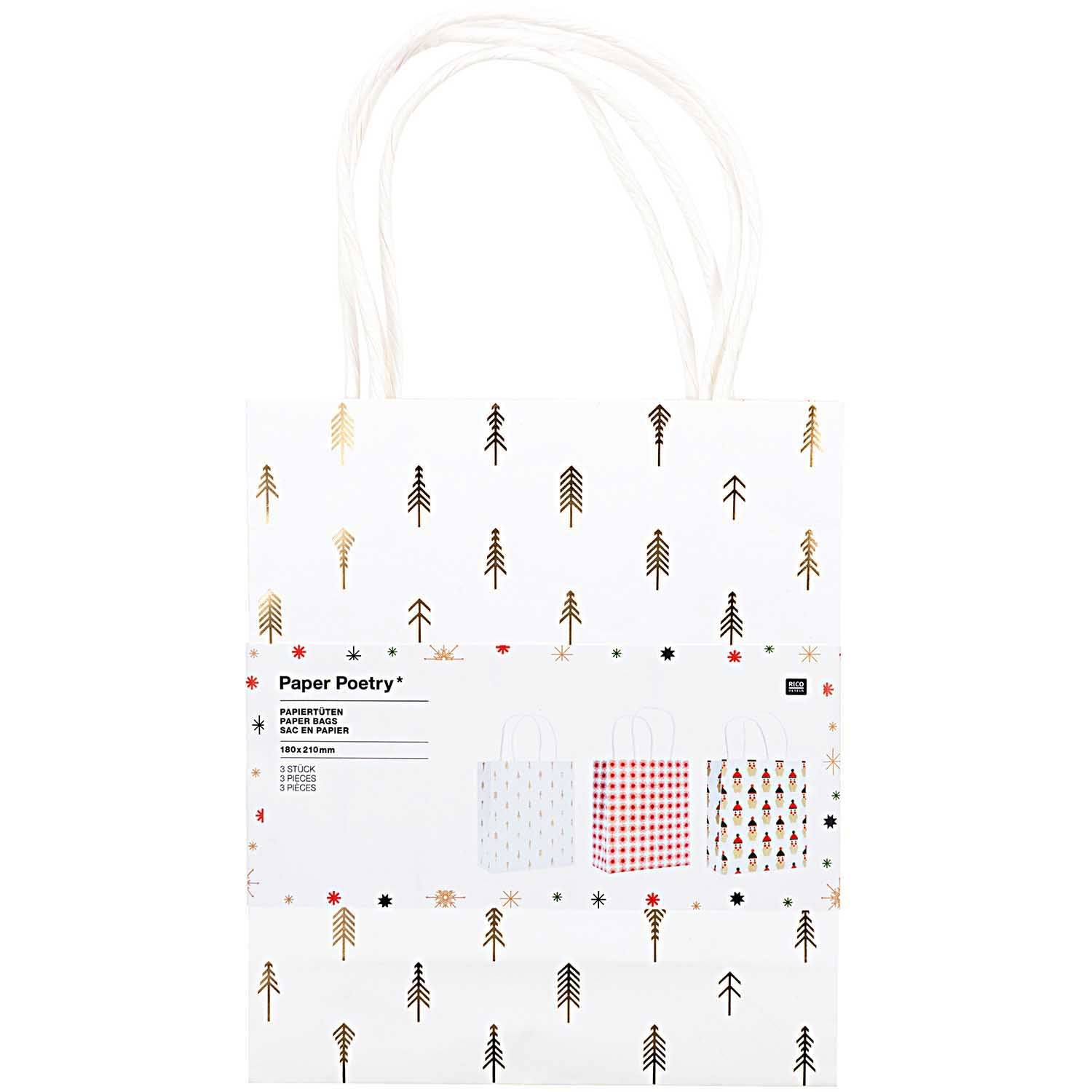 Set Of 3 Red And Gold Festive Gift Bags