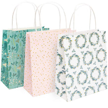 Load image into Gallery viewer, Set Of 3 Green And Pink Festive Gift Bags