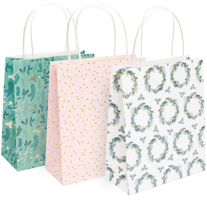 Set Of 3 Green And Pink Festive Gift Bags