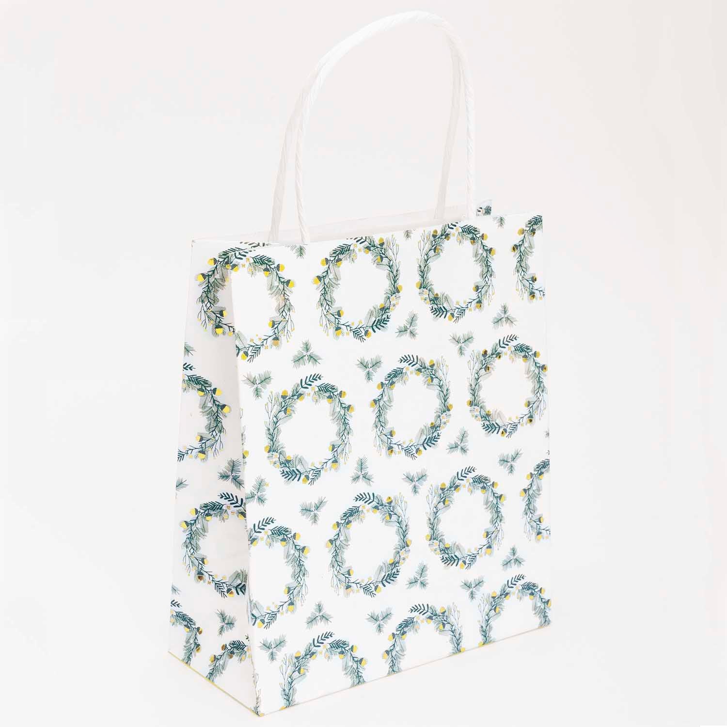 Set Of 3 Green And Pink Festive Gift Bags
