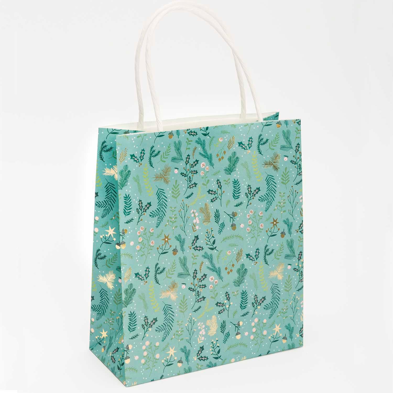 Set Of 3 Green And Pink Festive Gift Bags