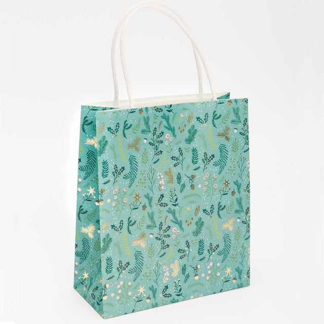 Set Of 3 Green And Pink Festive Gift Bags