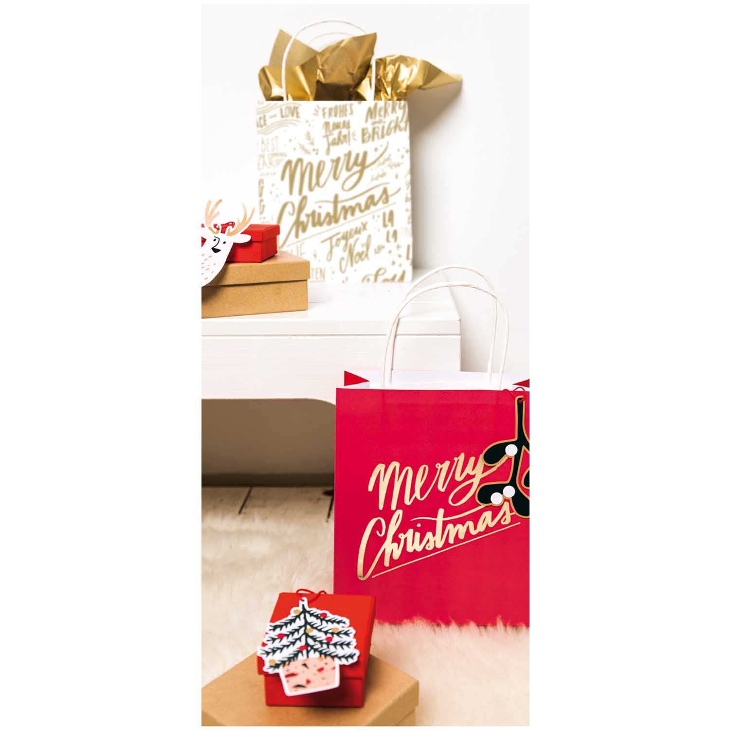Set Of 2 Red And Gold Festive Gift Bags
