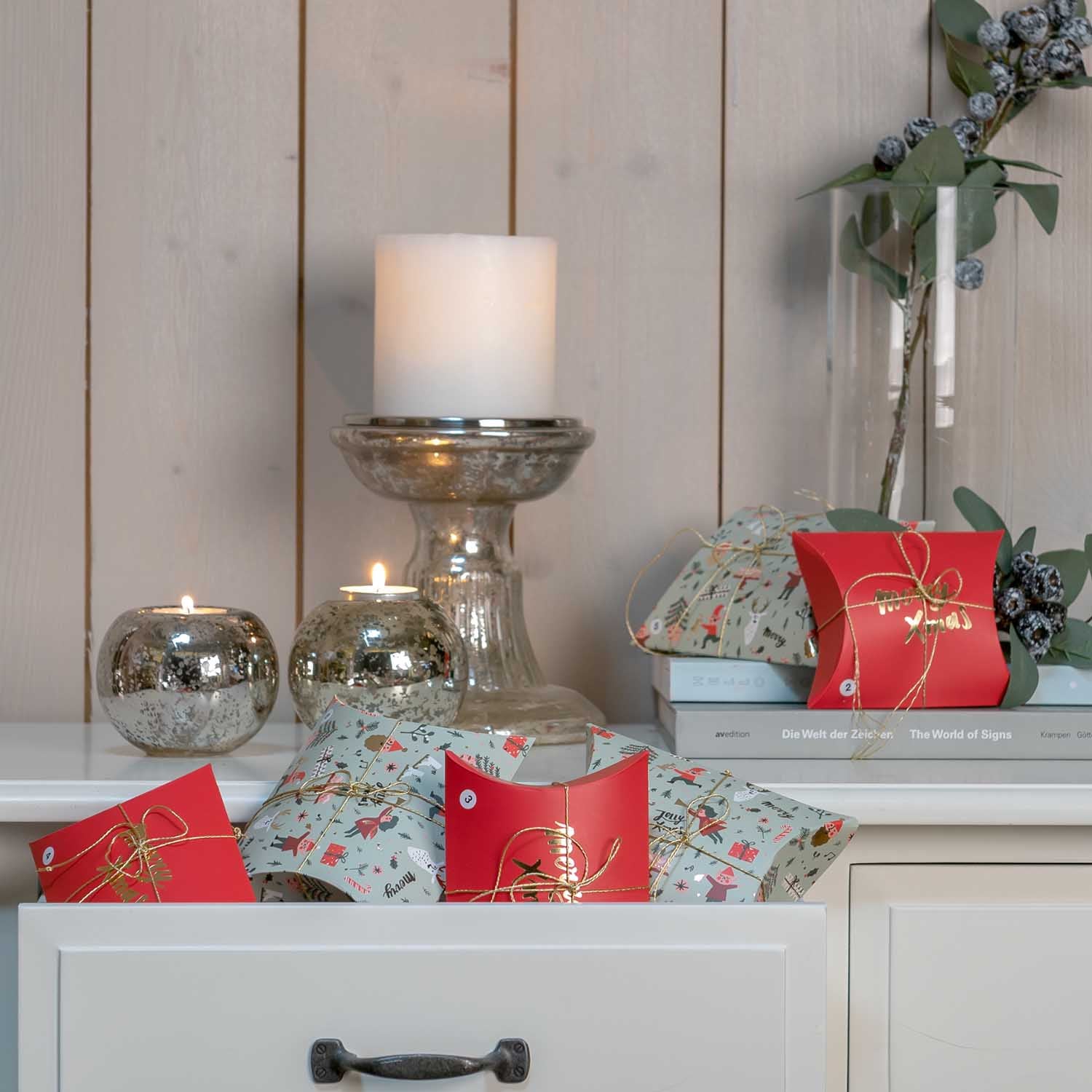 Red Jolly Christmas Set Of Gift Pouches