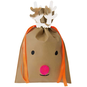 Large Reindeer Gift Bag - Bright Pink Pom Nose