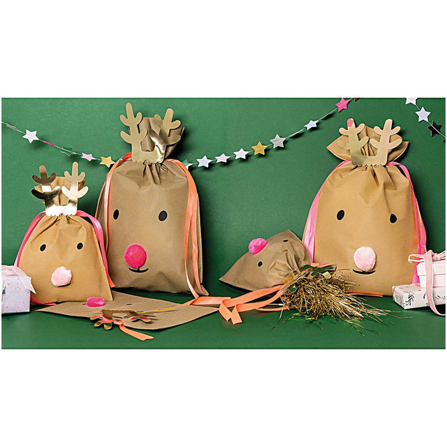 Large Reindeer Gift Bag - Bright Pink Pom Nose
