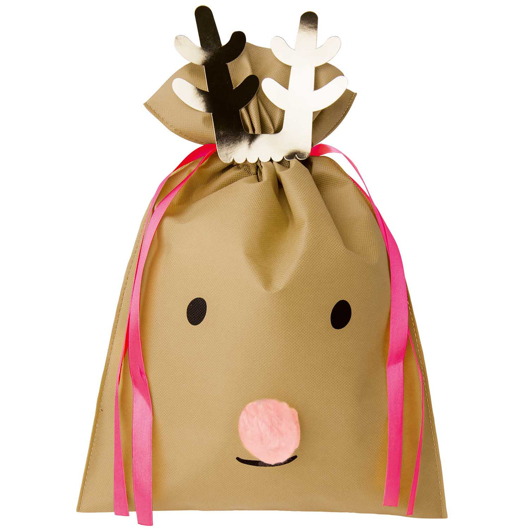 Large Reindeer Gift Bag - Pale Pink Pom Nose
