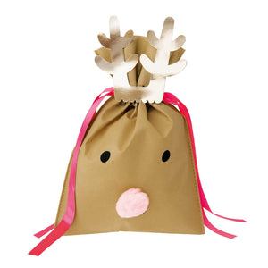 Small Reindeer Gift Bag - Pale Pink Pom Nose