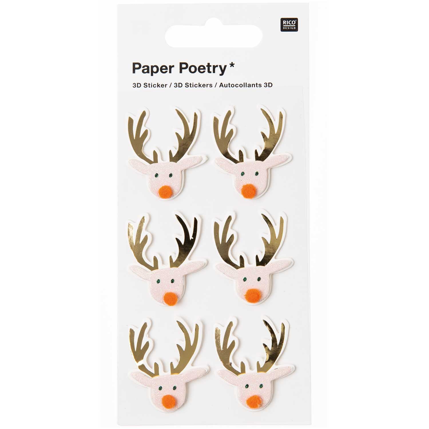 3D Reindeer Stickers - Pink