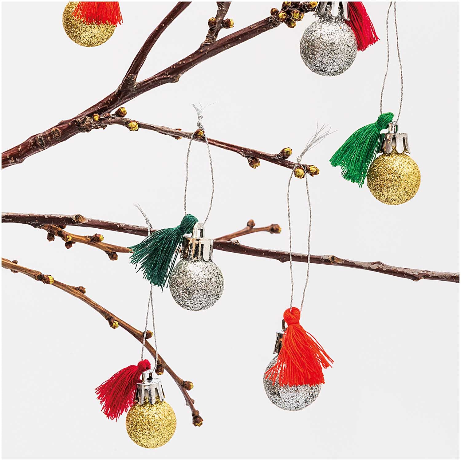 Metallic Glitter And Pom Pom Baubles